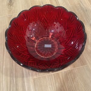 Godinger Dublin Collection Crystal 8.5” Red Serving Bowl Scalloped Edges Vintage